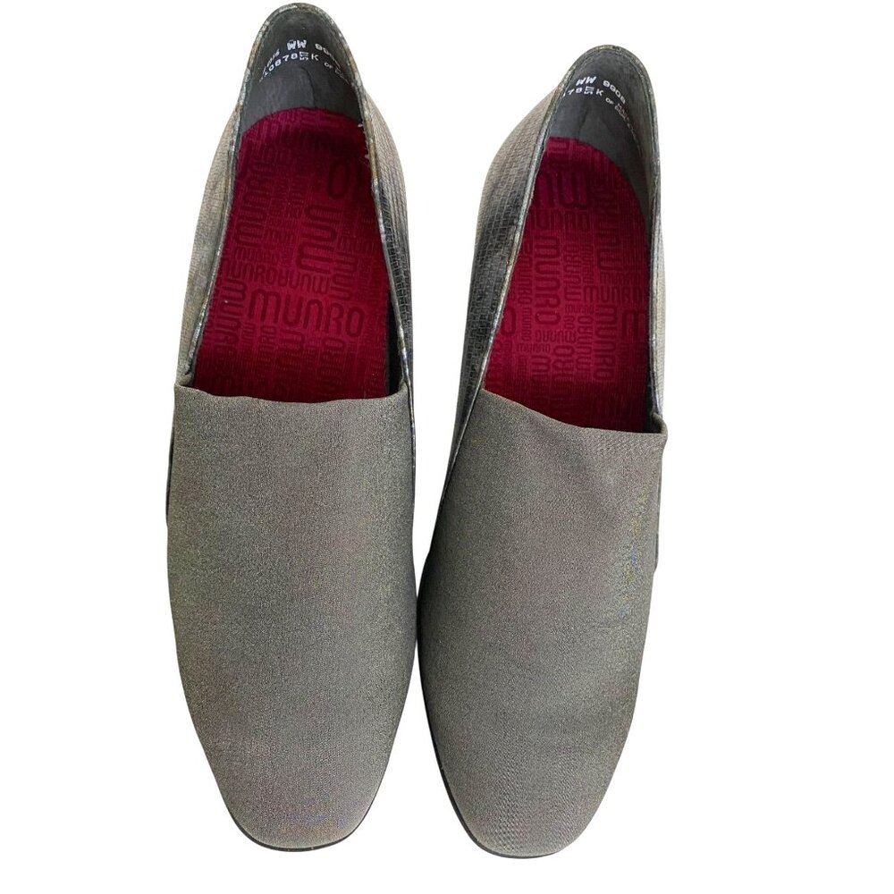 Munro NWOB Womens 10.5WW Gray Block Heel Slip-On Shoes Metallic Print Academic